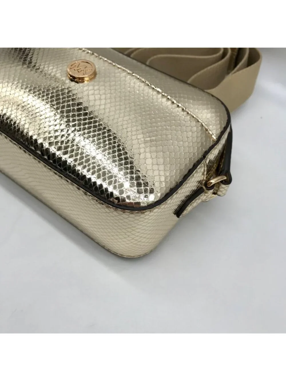 Michael Kors Metallic Gold Leather Maisie 2-In-1 Camera Crossbody Bag